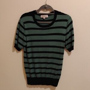 Philosophy Teal and Black Striped Knit Top/Sweater Size L.